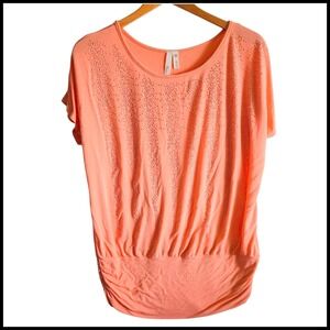 Flats Heels Peach Top Dolman Sleeve Ruched Sides Casual‎ Blouse Size M